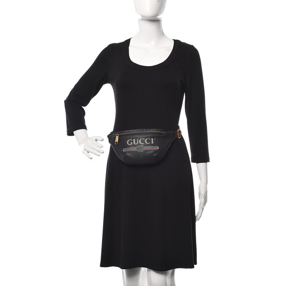 ❌❌ GUCCI Bumbag Belt Bag Black Grained Calfskin Small GG Logo Crossbody Stripe - Picture 2 of 13